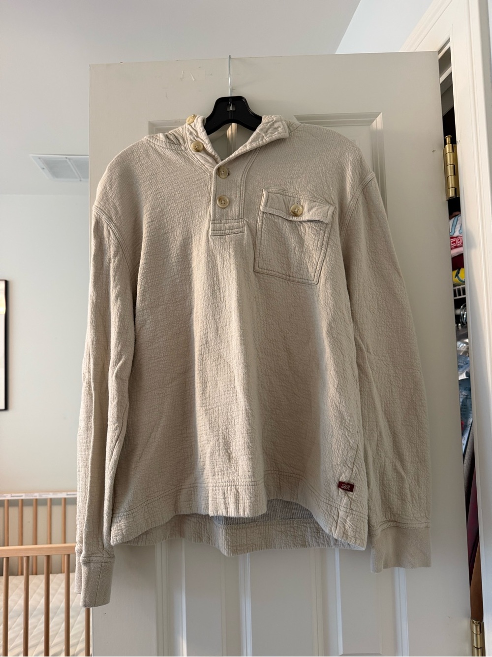 Banana Republic Heritage Cream Hooded Button-Neck Pullover - 100% Cotton